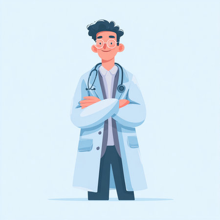 Cartoon male doctor character. Vector illustration in a flat style.の素材
