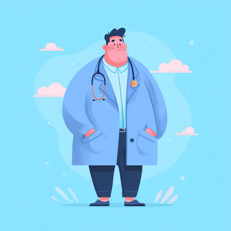 Cartoon doctor with stethoscope. Vector illustration in flat styleの素材