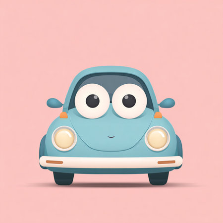 funny cartoon car on a pink background, vector illustration, eps10の素材