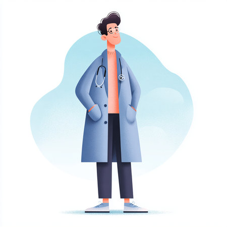 Male doctor in coat and stethoscope. Cartoon vector illustration.の素材