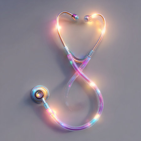 stethoscope in the form of a heart on a gray backgroundの素材