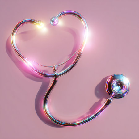 Stethoscope in shape of heart on pink background. 3d renderingの素材
