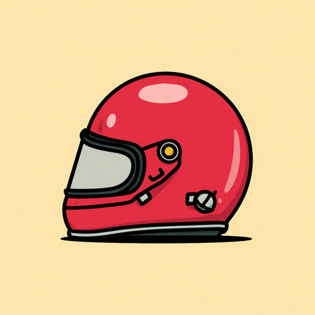 Vector illustration of a red motorcycle helmet on a yellow background. Side view.の素材