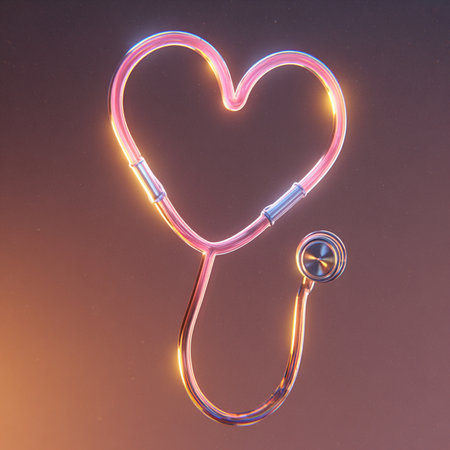 stethoscope in the form of a heart on a dark backgroundの素材