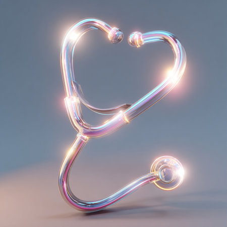 Neon stethoscope in shape of heart. 3D renderingの素材