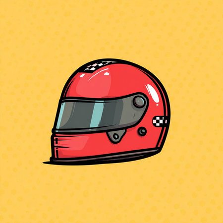 Vector illustration of a red helmet on a yellow background. Motorcycle helmet.の素材