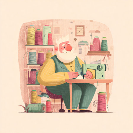 Sewing workshop. Old man at work. Vector illustration.の素材