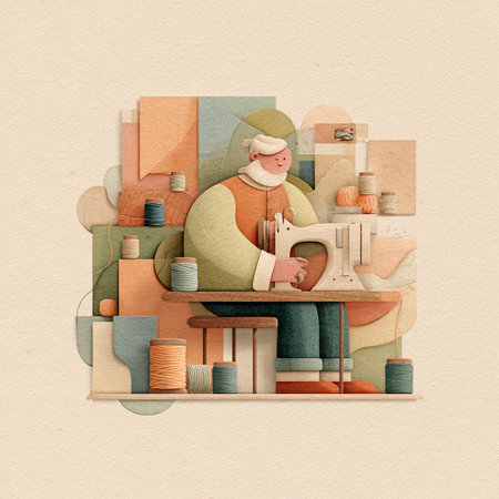 Sewing workshop. Workplace with sewing machine and man workingの素材