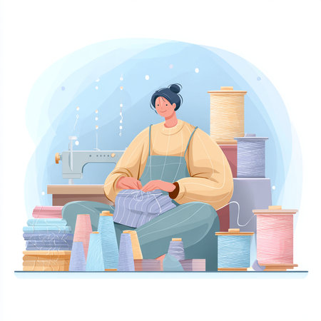 Sewing and needlework concept. Vector flat cartoon illustration.の素材