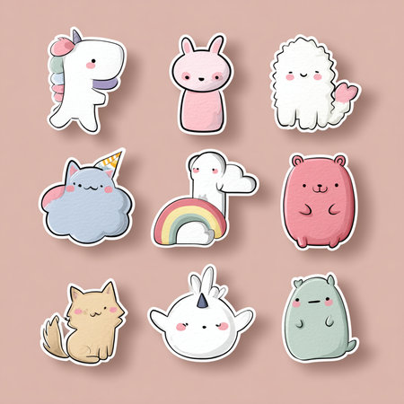 Cute hand drawn cartoon animals stickers set. Cute vector illustration.の素材