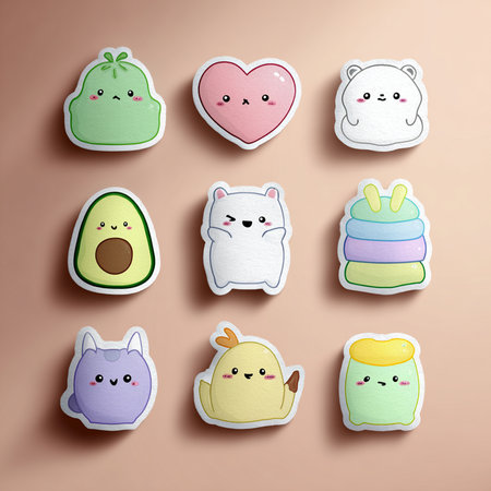 Set of cute kawaii cartoon animal stickers. Vector illustration.の素材