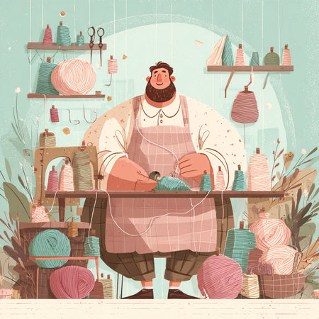 Sewing workshop. Handicraft. Vector illustration in retro style.の素材