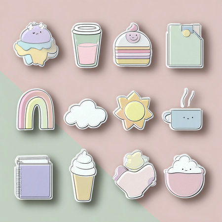 Coffee and tea icon set in pastel colors. Vector illustration.の素材