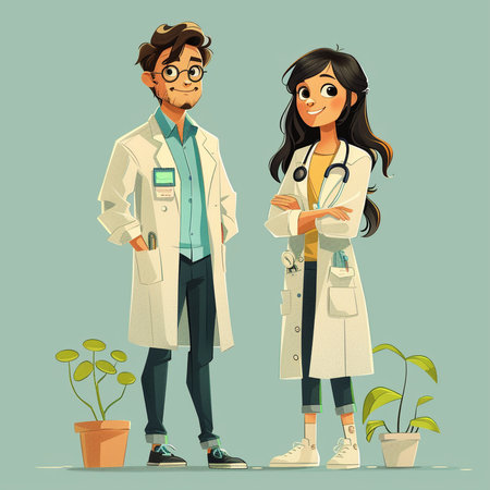 Doctor and patient. Vector illustration in cartoon style. Man and woman.の素材
