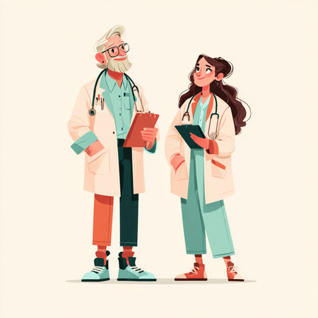 Doctor and nurse with stethoscope. Vector illustration in cartoon styleの素材