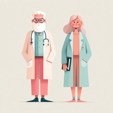 Doctor and nurse in medical uniform. Vector illustration in cartoon style.の素材