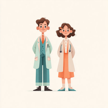 Male and female doctors in uniform. Vector illustration in cartoon style.の素材