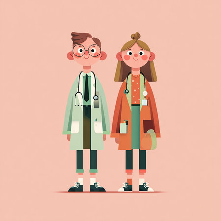 Cartoon doctor boy and girl. Vector illustration in a flat styleの素材