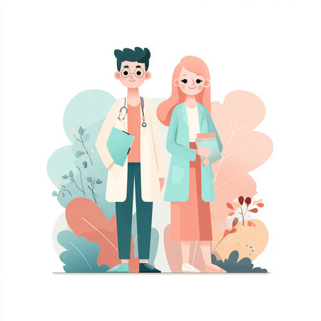 Male and female doctors. Vector illustration in a flat style on a white background.の素材