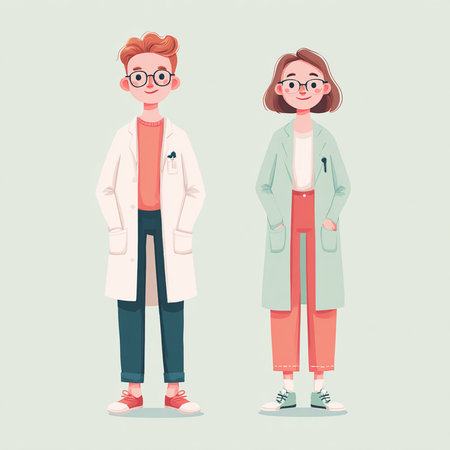 Male and female doctors in casual clothes. Vector illustration in cartoon style.の素材