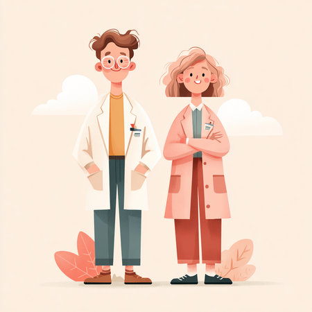 Male and female doctors. Vector illustration in a flat cartoon style.の素材