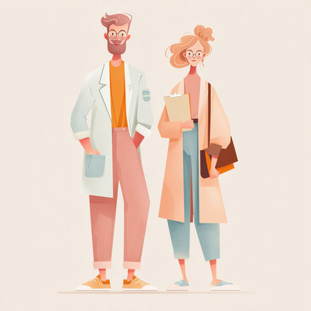 Vector illustration of a male and female doctors in medical gowns.の素材