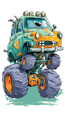 Cartoon monster truck. Vector illustration of a monster truck. Cartoon monster truck.の素材