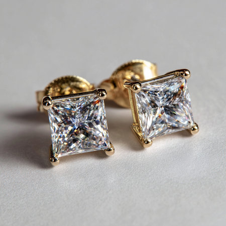 Jewelry diamond earrings on a white background. Close up.の素材