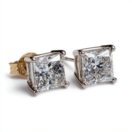 jewelry earrings with diamonds isolated on a white background.の素材