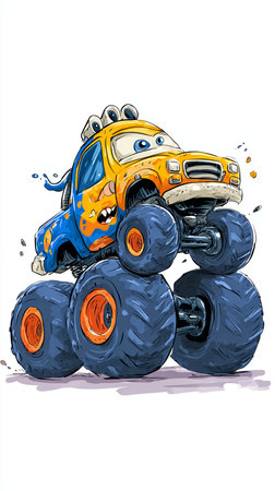 Cartoon monster truck. Vector illustration of a cartoon monster truck.の素材