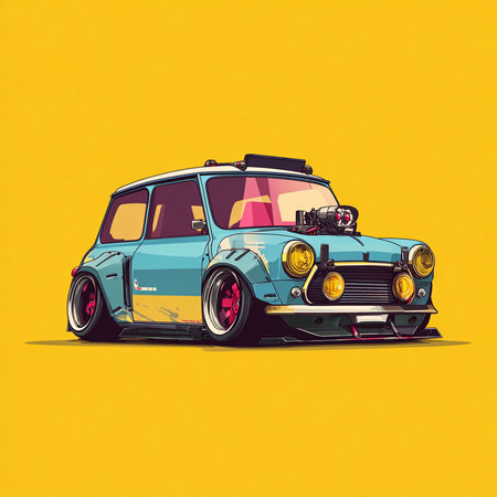 Retro car on yellow background. Vector illustration. Eps 10.の素材