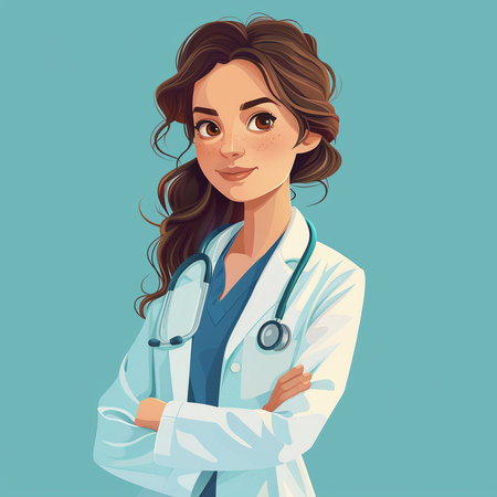 Beautiful young woman doctor with stethoscope. Vector illustration.の素材