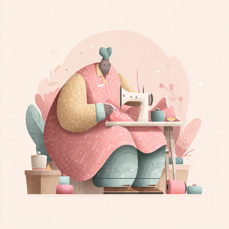 Vector illustration of a woman doing manicure in a beauty salon.の素材