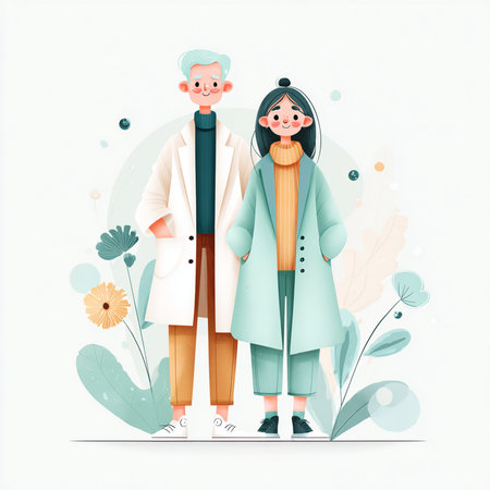 Elderly couple in love. Flat vector illustration. Cartoon style.の素材