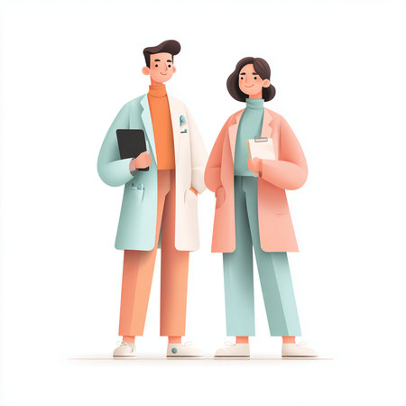 Male and female doctors with stethoscopes. Vector illustration.の素材