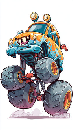 Cartoon monster truck. Vector illustration isolated on a white background.の素材