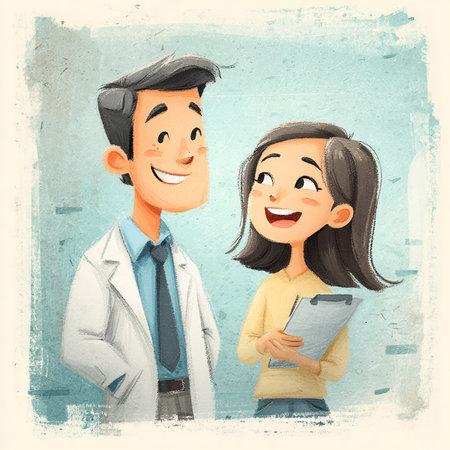 Young man and woman doctor with clipboard. Vintage styles. Vector illustration.の素材