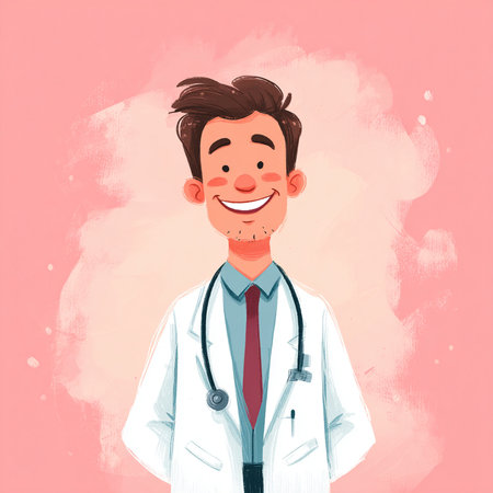 Smiling medical doctor with stethoscope. Vector illustration in cartoon styleの素材