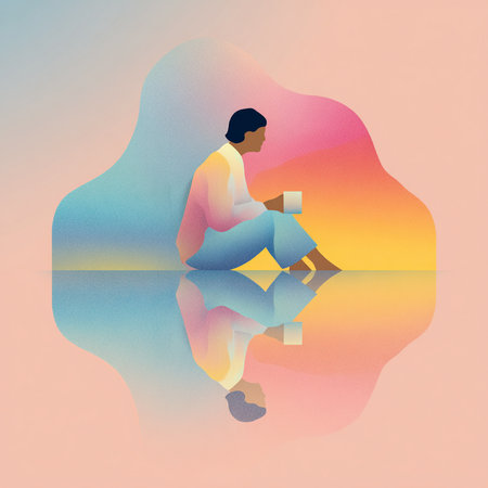 Man sitting in lotus position and meditating. Vector illustration.の素材