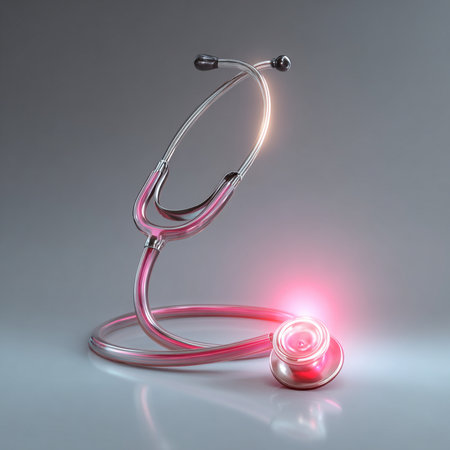 Stethoscope with red light on gray background. 3D renderingの素材