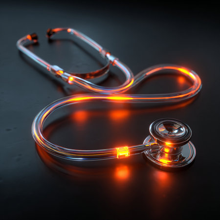 Stethoscope with red light on black background. 3d renderingの素材