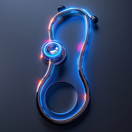 Neon blue stethoscope on a black background. 3d renderingの素材