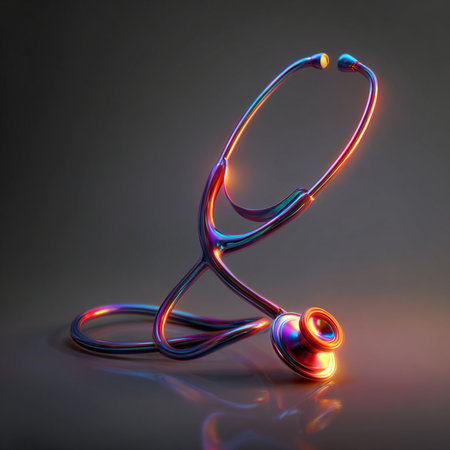 Stethoscope in neon light on a dark background. 3d renderingの素材