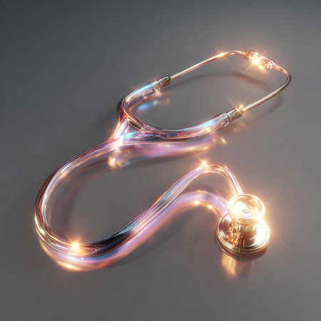 stethoscope with light on a gray background. 3d renderingの素材