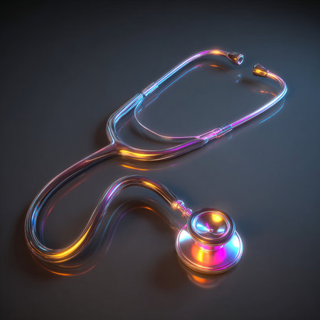 Stethoscope in neon light on dark background. 3D renderingの素材