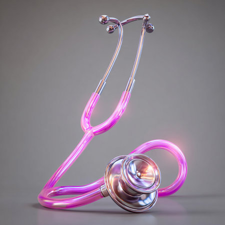 Stethoscope on a gray background. 3d render illustration.の素材