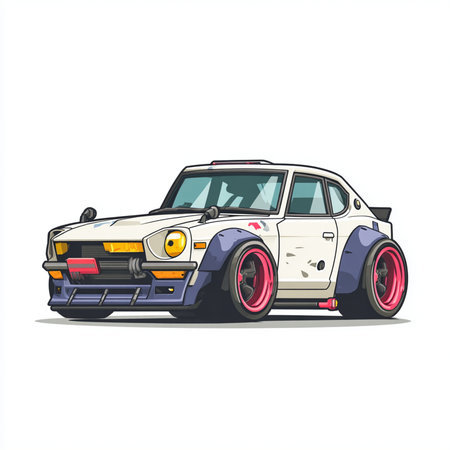 Old racing car isolated on white background. Vector illustration in cartoon style.の素材