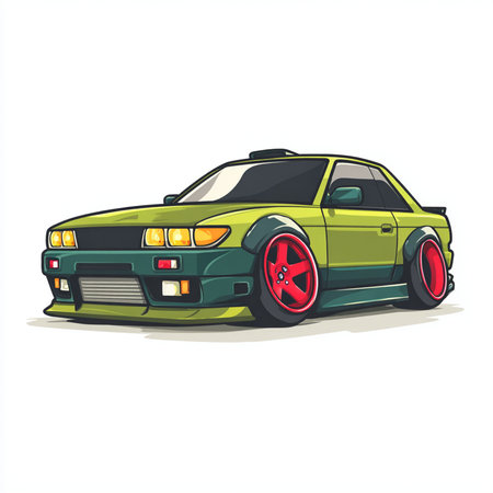 Vector illustration of a green sports car isolated on a white background.の素材