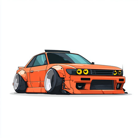 Futuristic orange sports car on a white background. Vector illustrationの素材