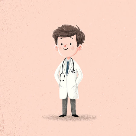 Male doctor cartoon character with stethoscope on his neck vector illustration.の素材
